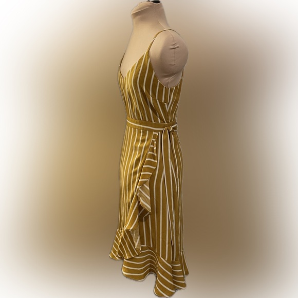 Blu Pepper Striped Mustard Faux Wrap Dress - Picture 4 of 7